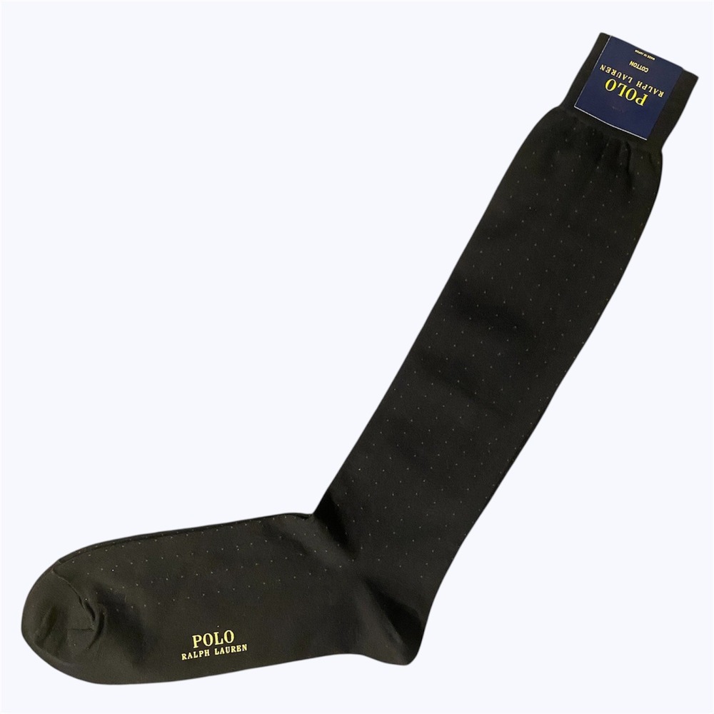 Polo Ralph Lauren Mens Lux Dress Socks Over The Calf Black Dotted Made in Japan